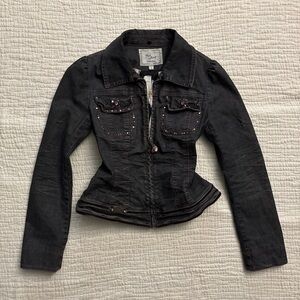y2k bejeweled black/grey denim jacket ੈ✩‧₊